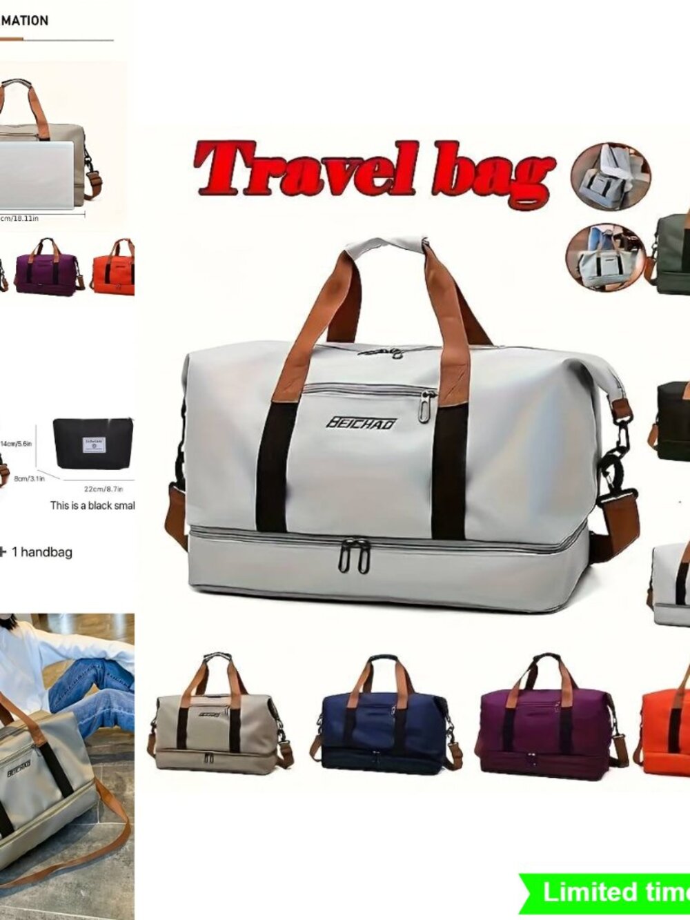 Large Capacity Dry Wet Travel Bag Weekend Tote